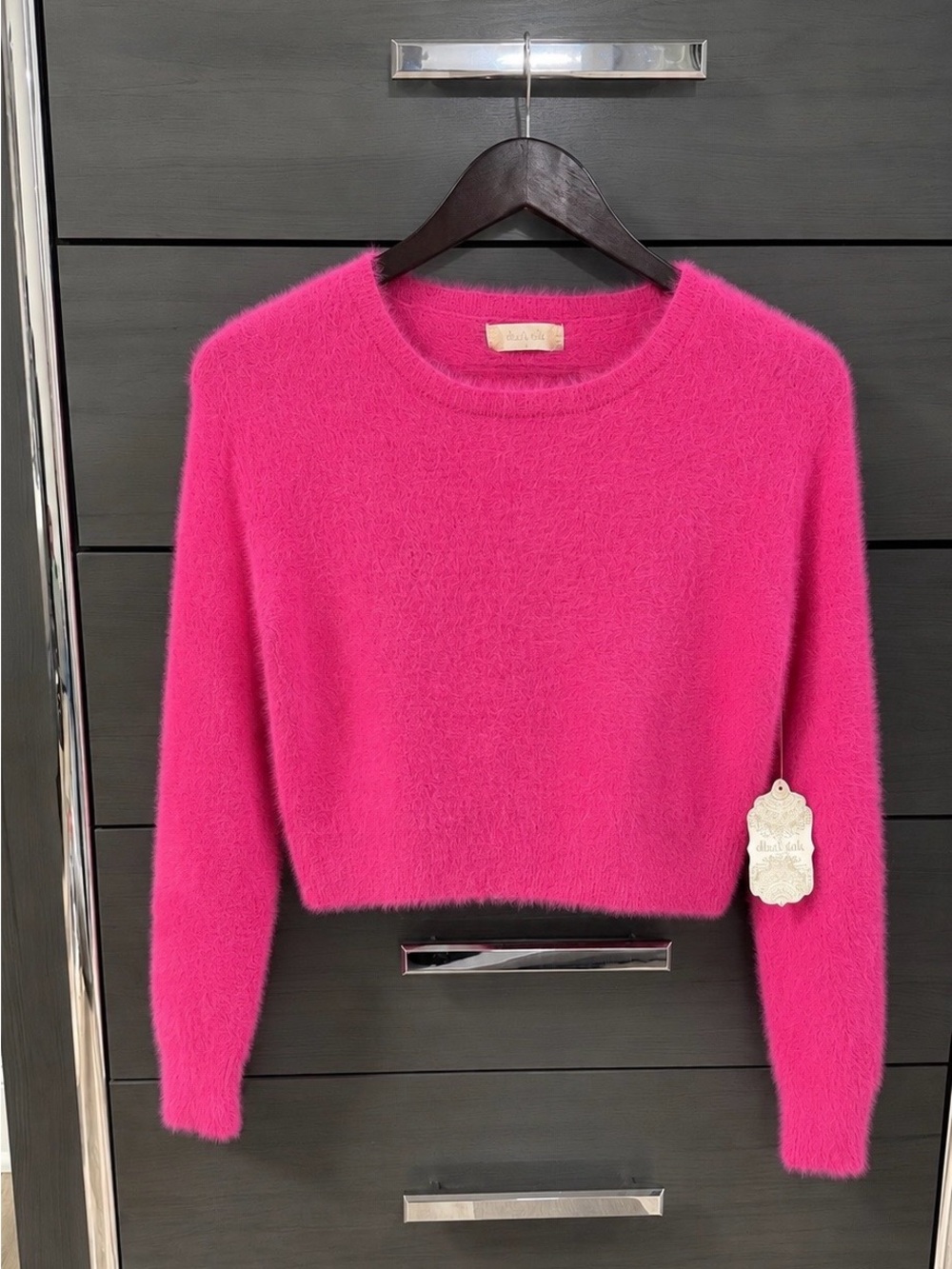 Altar'd State Vibrant Hot Pink Fuzzy Crewneck Sweater